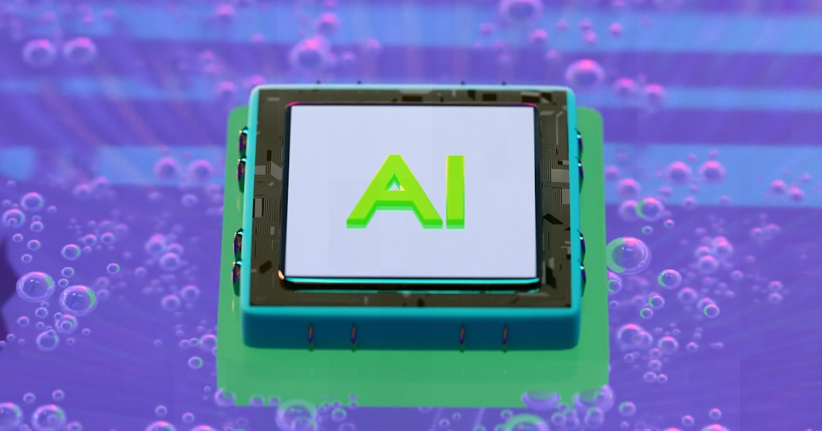 A futuristic AI microchip on a circuit board, representing AI and search