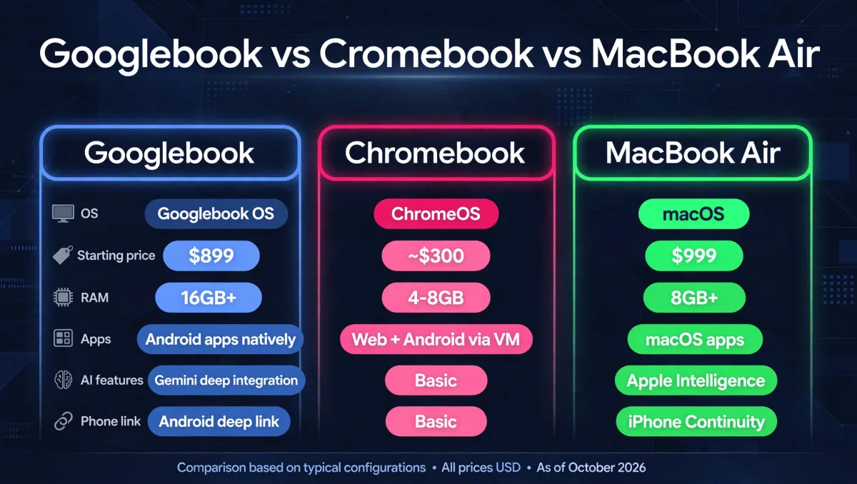 Googlebook vs Chromebook vs MacBook Air comparison